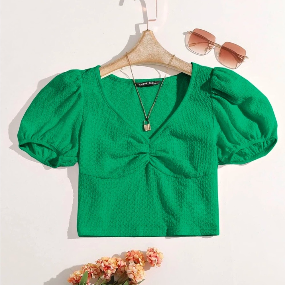 Puff Sleeve Ruched Bust Crop Top